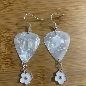 White Teardrop Earrings with Floral Charm